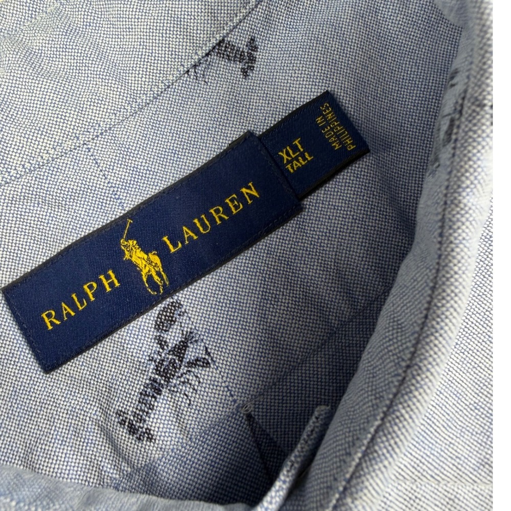 Ralph Lauren Button Down Mens XLT Blue Lobster All Over Print Short Sleeve Shirt